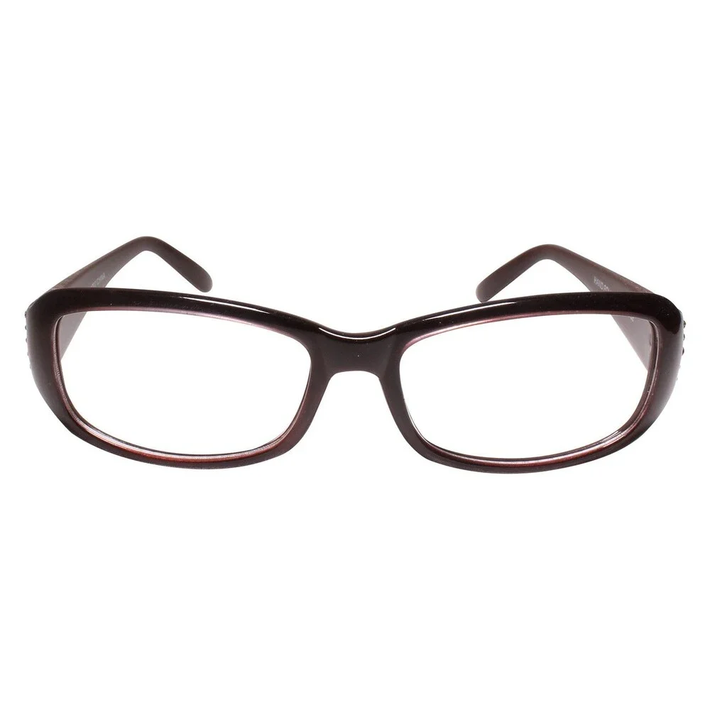 Stylish Womens Sophisticated Bling Rhinestone Brown Rectangle Clear Lens Glasses